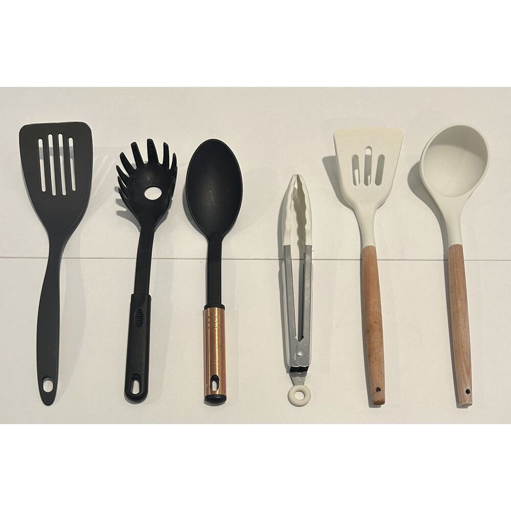 6 B&W 13" Kitchen Utensils Slotted Spatulas Serving Soup Spoons Pasta Fork Tongs